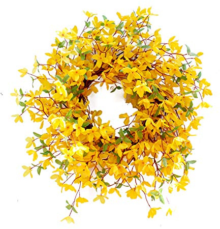 Vårkrans Dörrdekoration Väggdekoration Forsythia Krans Gul Forsythia Dörrkrans Vår Ytterdörrskrans Vinranka Garland Gröna(#1)