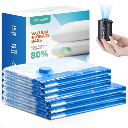 Vacuum Compression Storage Bags for Clothes - 6 Pack Reusable Space Saver Bags with Wireless Electric Air Pump for travel (3 Medium + 3 Small)