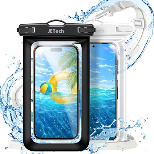 JETech Custodia Impermeabile Smartphone, 2 Pezzi Cover per iPhone 17e 17 16e 16 15 14 Serie, Galaxy S26 S25 Ultra, Pixel 10 Serie e Altri Fino a 7,2, IPX8 Borsa Asciutta (Nero+Trasparente)
