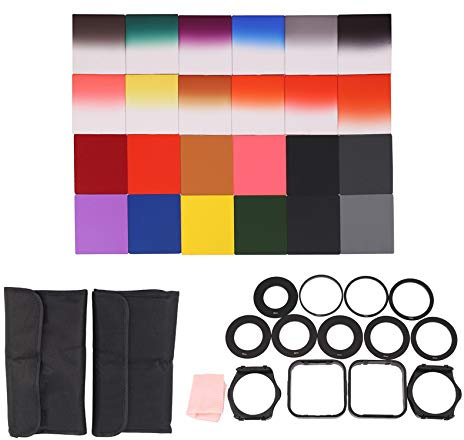 Griwiuiowe Lot de 24 filtres Nd + dégradé + 9 anneaux adaptateurs, cache cache filtre pour P Serie