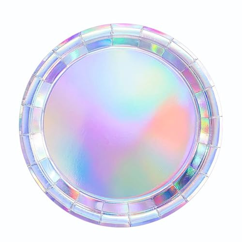 MaitianGuyou Lot de 40 assiettes en carton irisées holographiques rondes de 22,9 cm pour gâteau sirène, salade, pizza, anniversaire, fête prénatale, mariage (22,9 cm)
