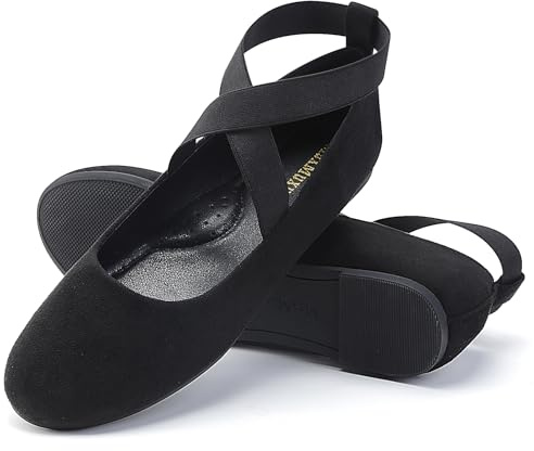 MaxMuxun Ballerine Classiche da Donna Eleganti Scarpe Basse da Donna con Cinturino Elastico Incrociato Comode Ballerine da Donna Basse, Pelle scamosciata nera., 36 EU