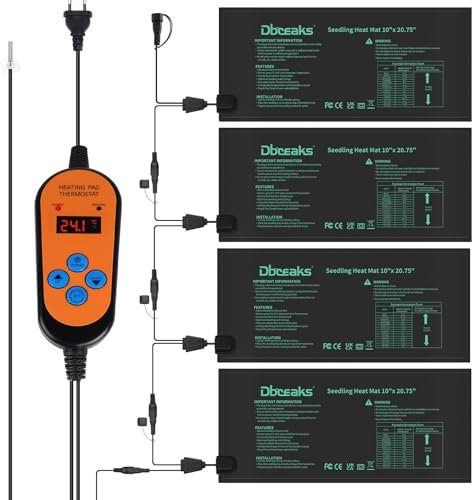 DBREAKS Heizmatte mit Thermostat, 30W Zimmergewächshaus Wärmematte, 4 Heizmatten mit 1 Controller, IP67 Gewächshaus Wärmematte Wasserdicht, Heizmatte Pflanzen mit Thermostat Digitales für Sämling