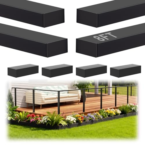 Gyykzz 8FT Stainless Steel 304 Handrail Black 4Pack, Rectangular Handrail Flat Top Rail with SS304 End Cap and POM Connecting Blocks for Indoor Outdoor Deck Stair Cable Railing System DIY Balustrade