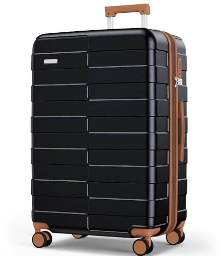 Vipbox Koffer Hartschale Groß 75cm (3 Jahre VIP-Service) Erweiterbar Leicht Polycarbonat Reisekoffer Ultra-Langlebige Trolley Handgepäck Große Kapazität mit 4 Rollen und TSA Schloss, Premium Schwarz