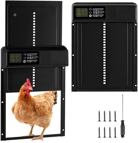 FTJKGH Automatic Chicken Coop Door, Anti-Pinch Automatic Chicken Door with Timer & Manual Mode Waterproof Automatic Door Opener, Chicken Coop Door with Large Lcd Display and Low Battery Warning