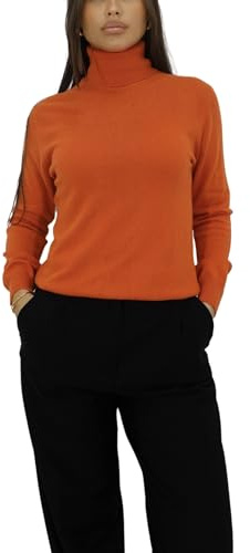 Win's Pull à col roulé en Cachemire pour Femme. Fabriqué en Italie (FR/ES, Alpha/Lettres, M, Taille Normale, Taille Normale, Orange)