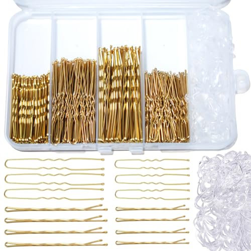 300 Stück Haarnadeln Bobby Pins Set, Metal Haarklammern Damen Hair Accessories, French U-Haarklammern 2inch 2.36inch, Hair Pins für 2inch 2.75inch, Haargummis in Aufbewahrungsbox (300PCS/Gold)