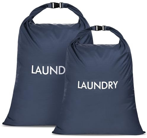 CANBOX 2 Pack Sacco Biancheria Sporca da Viaggio, Impermeabile Nylon Sacchi per Lavanderia con Chiusura a Rotolo, Riutilizzabile Sacchetto Laundry Bag per Gym, Dormitorio, Campeggio