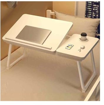 HUFIREHU SäNgbricka Laptopbordet FöR SäNg BäRbart Laptopbord Med LåDor Frukostbricka Med Vikbara Ben Laptop KnäBord Med KopphåLlare HopfäLlbart Laptopbord FöR SäNg Och Soffa(White)