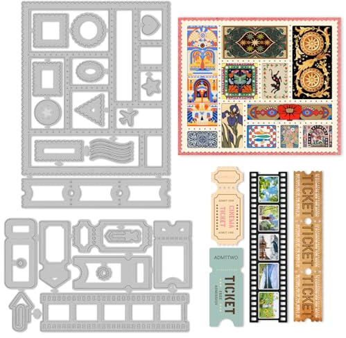 INFUNLY 23pcs Stamps Schneiden stirbt für Kartenherstellung Tickets Rahmen Metall Stanzen Spitze Postkarten Schneiden stirbt Banner Etiketten Prägen Schablone für DIY Scrapbooking Handwerk Dekor