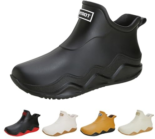 Zapatos de jardín unisex, botas de lluvia de caña corta, botas de goma de caña media, botas de goma cortas, antideslizantes, básicas, impermeables, transpirables, botines para hombre, Negro , 44 EU