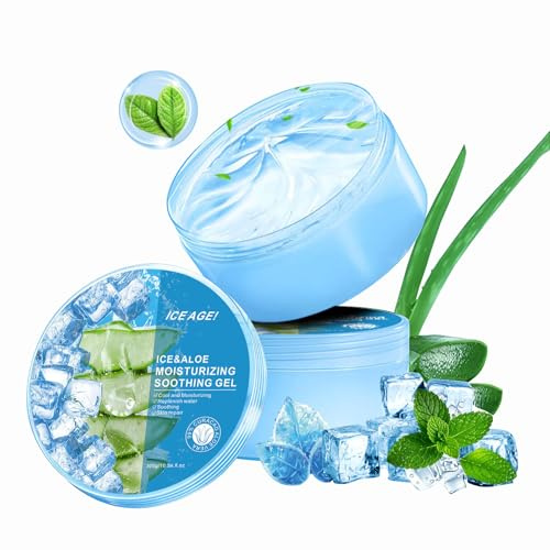 Gel de hielo y aloe vera, hidratante, calmante, de absorción rápida y no se pega, cuidado del cabello y del cuero cabelludo, alivio de quemaduras solares, botella transparente para la cara seca