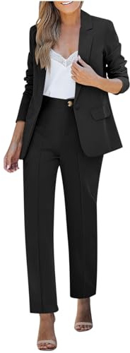 Mrat Women's Two Piece Sets Blazer + Trousers Suits Ladies Elegant Dressy Business Casual Outfits Open Front Lapel Jacket with Pockets Straight Leg Pant Loose Slim Fit Formal Work Office Wedding Guest