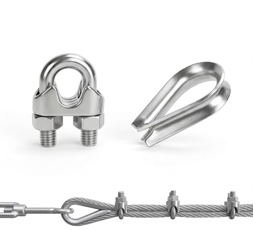 18 morsetti M3 per funi metalliche e 18 ditali per cavi, clip per funi metalliche M3 da 3 mm, in acciaio inossidabile 304, con bullone a U, fissaggio per sella, per sartiame e tensionamento, Ø 3 mm (1