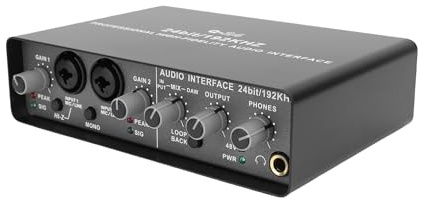 Luocute Interfaz de Audio USB, Tarjeta de Sonido XLR TRS Phantom Power de 2 Canales con 24 Bits 192 KHz, Interfaces de Audio de Grabación por Computadora para Grabar Streaming y