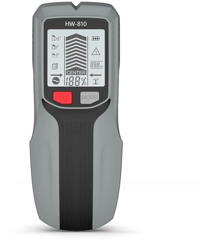Rilevatore di perni, Rilevatore di metalli da parete 6 in 1 con retroilluminazione, rilevatore di montanti da parete, rilevatore di cavi sotto tensione CA, display LCD(Grey)