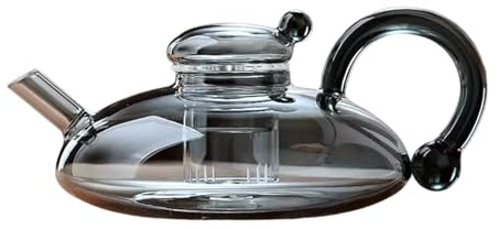 Tèiera in – 600ml Tèiera in Borosilicato con Infusore | Resistente al Calore e Durevole | Filtro Semi-Automatico per Tè Foglie Sfuse | Set Tèieŕa Trasparente Grigia Elegante
