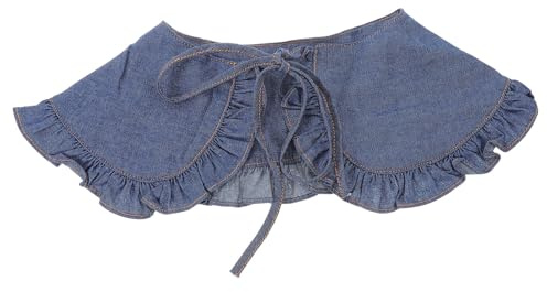 Beavorty Colletto Finto Staccabile Donna in Denim Volant Arricciato, Scialle Rotondo Regolabile Legatura, Mini Mantello Ricamato per Outfit Casual e Formali