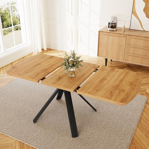 JIEXI Mesa de comedor extensible de 4 a 6 plazas, mesa de comedor de cocina de 120 a 160 cm, parte superior expandible con efecto de madera, marco de metal negro para el hogar, sala de estar