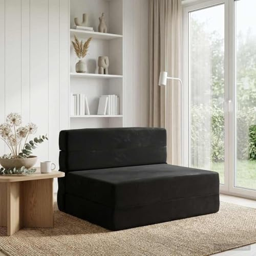 Ziaphsol Fällbar soffa säng svart 70 x 80 x 60 cm tyg med 2-i-1-funktion, modern design, utrymmesbesparande, andas, avtagbart överdrag, lämplig för vardagsrum, gästrum, kontor och lounge