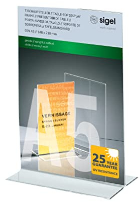 Sigel TA222 Tischaufsteller A5 gerade, hochwertiges glasklares Acryl, Werbeaufsteller