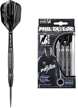 Target Darts Phil Taylor Power 8-Zero 3 Schwarze Steeldart-Darts, Dart-Set aus 80% Tungsten, P8Z3, 24G | Darts in Spielerausführung mit festen Spitzen | Inklusive schwarzem Dart-Etui