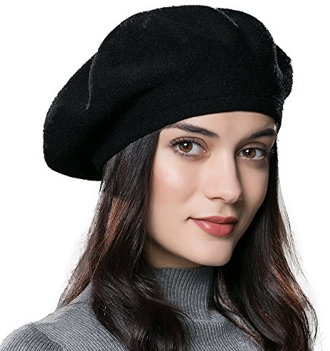 ENJOYFUR Womens Winter Beret Hat Knitted Beanie Cap Autumn Winter Hat French Classic Beret Black