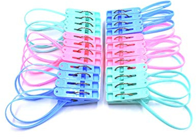 24pcs Colorful Plastic Clothes Peg Clip Pins Rope Hanging Clothesline Windproof Hanger