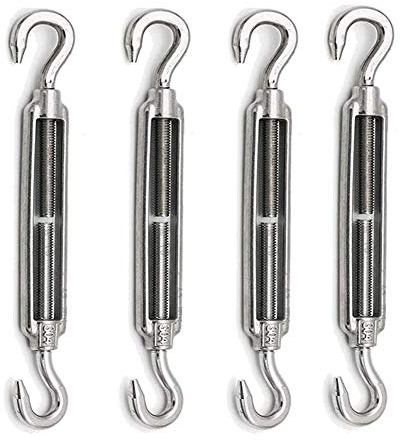 POFET 4 Stück M10 Edelstahl 304 Haken & Haken, Spannschloss, Drahtseil, starke Spannung, Hardware-Kit für Drahtseilspannung, strapazierfähig