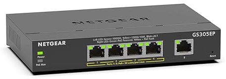 NETGEAR 5 Port PoE Gigabit Ethernet Easy Smart Managed Essentials Switch (GS305EP) - with 4 x PoE+ @ 63W, Desktop or Wall Mount