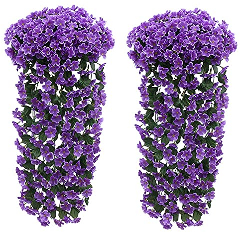 Fycooler Künstlich Hängende Blumen, Blauregen Efeublumen Künstlicher Hängender Glyzinien,Kunstblumen Veilchen Hgende Blumen für Outdoor Heimdekoration Garten/Hof Schnur Blumendekoration-(Lila X 2)