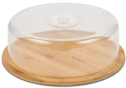 NAVA Tagliere per formaggio, 28 cm, in bambù con copertura per campana salvafreschezza per servire