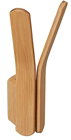Relaxdays Gancio Appendiabiti in Bambù, Appendino da Muro con Viti, Parete Ingresso, Doppio, HLP: 15x6,5x6 cm, Naturale