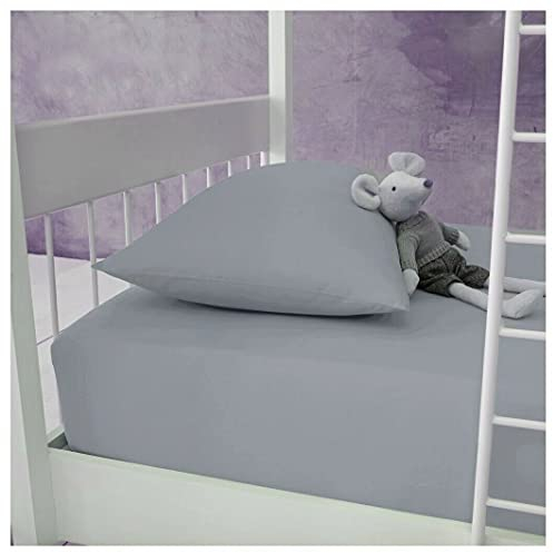 Sábana bajera ajustable de percal, 100% polialgodón, tamaño litera, súper suave, de lujo, no necesita planchado, de fácil cuidado, individual, 75x190 cm (gris)