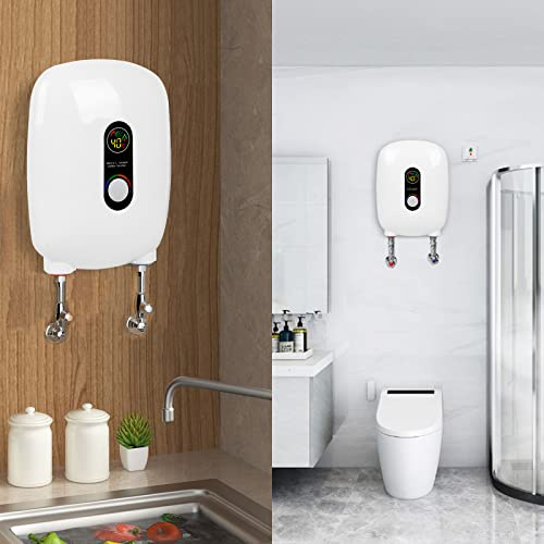 Ceiever elektrisk genomströmningsvärmare, tanklös varmvattenberedare för dusch, med LED-display, 220 V, 3 000 W, omedelbar elektrisk genomströmningsberedare för badrummet (6 500 W, vit)
