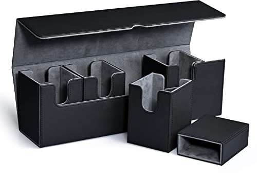 UAONO Sammelkarten Box mit Würfelablage für MTG,Premium-Kartenbox mit starkem Magnet zur Aufbewahrung für Magic Commander TCG CCG Karten (Schwarz，5 in 1)