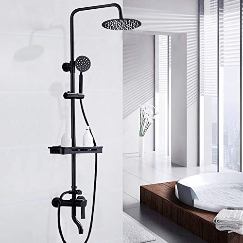 Duscharmatur Komplettset Schwarz, Regendusche Mit Handbrause Dusche Duschsystem,Mit Ablage Dusche Komplett FüR Badzimmer