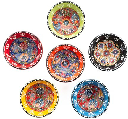 Kleine Bunte Dipschalen, Keramik Dip Schälchen, Tapas Schalen Set, Handgefertigte Servierschalen, Dipschalen 6er-Set, Snackschalen & Dipschalen, Sojasauce Schälchen - 100 ml, Ø 8cm.