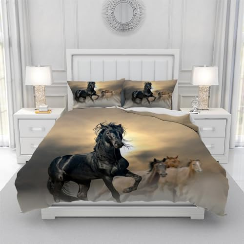 Gegeryozer Set di Biancheria da Letto Cavalli 135×200cm,Copripiumino con Motivo Cavallo,Copripiumino per Bambini in Microfibra con due Federe 50 x 75 cm(H4)