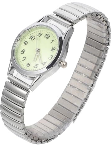 PACKOVE Montre Numérique Décontractée à Bracelet Élastique pour Personnes Âgées Aiguilles Lumineuses Design Léger Et Confortable Montre Unisexe Argentée Adaptée Aux Femmes Et Hommes