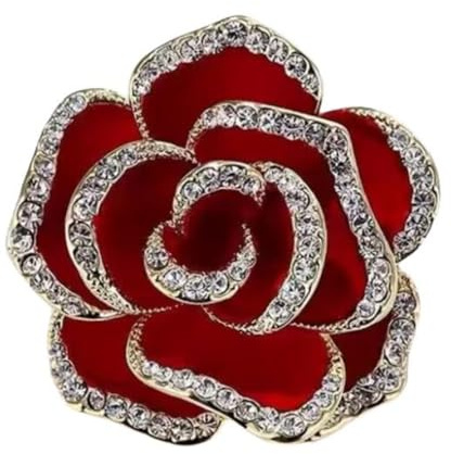 LISADORE Broche Florale Rouge en Strass Camélia, Accessoires de Mode et Bijoux pour Femme, Métal