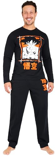 Dragon Ball Z Pijama Invierno Set para Hombre, Camiseta y Pantalones Largos (Negro, L)