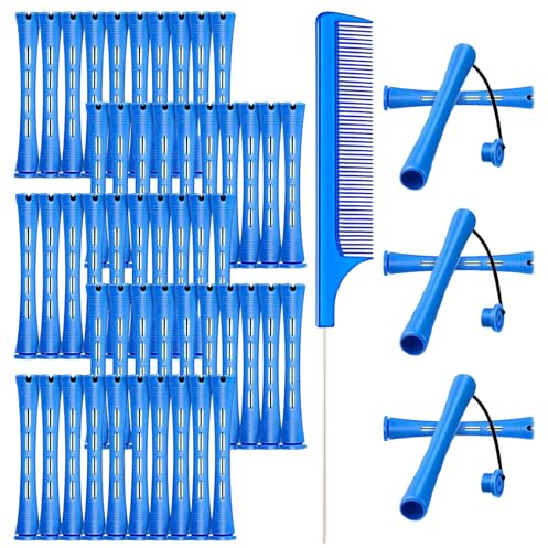 Satz von 50 Haarwelle Stangen,Kurze Kaltwellenstangen,Kunststoff Dauerwelle,Stangen Lockenwickler,Mit Kamm,Für zu Hause oder im Friseursalon Lockenwickler,Einfach zu bedienen,Dauerwellenstab