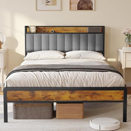 Bealife Letto Imbottito con Rete a Doghe in Legno e Metallo Struttura Letto, con Piattaforma Imbottita Antirumore，Spazio di Archiviazione Sotto al Letto (Grigio Chiaro, 140x200cm)