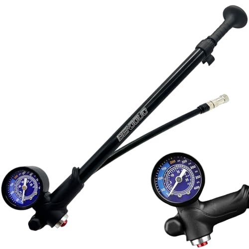 Hochdruck-Fahrrad-Stoßpumpe (Max 400 PSI) 3-in-1 - Federgabelpumpe, Hintere Stoßdämpferpumpe und Reifenfüller, Fahrradpumpe mit Manometer, Tragbare Mini-Pumpe mit Entlüftungsventil