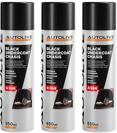 AUTOLIVE Antigravilla para Coche Pack de 3 – Spray Negro de Protección para Bajos, Chasis y Pasos de Rueda – Efecto Anticorrosión y Antirruido Spray 650 ml
