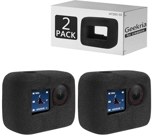 GEEKRIA Copertura antivento per creatori compatibile con DJI Osmo Action 6, 5 Pro, 4, 3 Action Camera, custodia per cornice, accessori in spugna per riduzione del rumore video (nero) (confezione da 2)