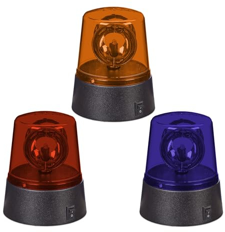Relaxdays Lampada Polizia Party, Set 3 LED Lampeggianti, Riflettore Luce Stroboscopica, a Batteria, Arancione Blu Rosso