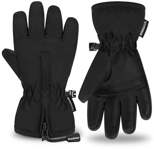 Andake Kinder-Skihandschuhe, Winter-Skihandschuhe, Winddicht, wasserdicht, warm, Outdoor-Sporthandschuhe ，Für Jungen und Mädchen(Graphite black-3-6Y:XXS)